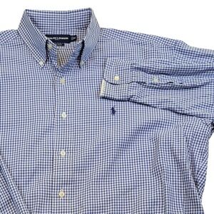 Ralph Lauren Golf Tilden Button Down Shirt Blue Gingham Pony Mens Medium Damaged